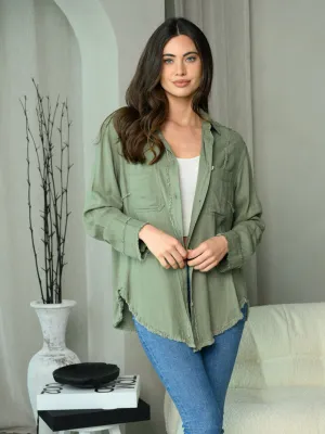 WOMEN'S OVERSIZED LONG SLEEVE BUTTON UP TOP