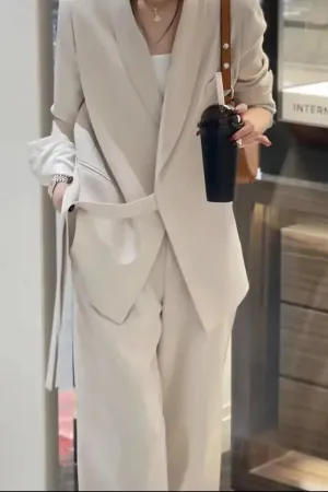 Women's Pant Suits Office 2-Piece Sets Pockets Coat Wide Leg Pants Spring Autumn Office Wear New Fashion Elegant Blazer & Trousers