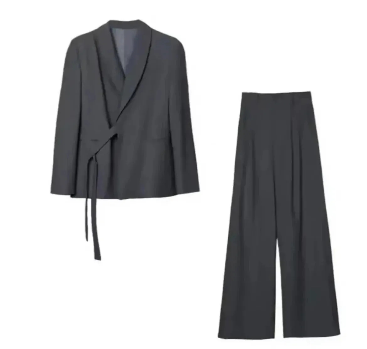 Women's Pant Suits Office 2-Piece Sets Pockets Coat Wide Leg Pants Spring Autumn Office Wear New Fashion Elegant Blazer & Trousers