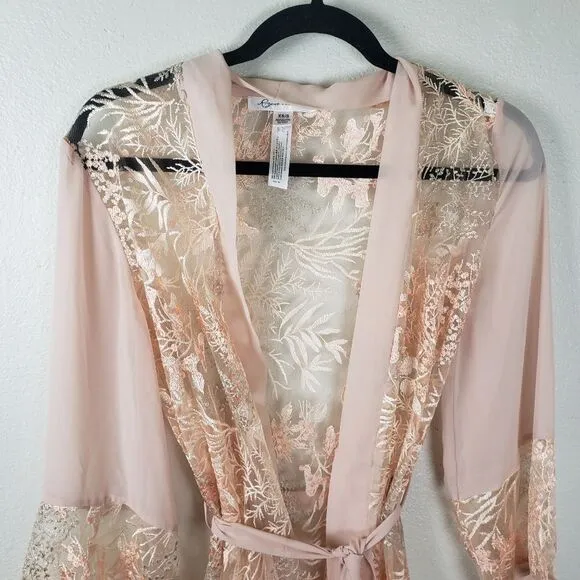 Women's Rya Collection Peach Lace embroidered Short Evening Sleepwear Robe XS/S