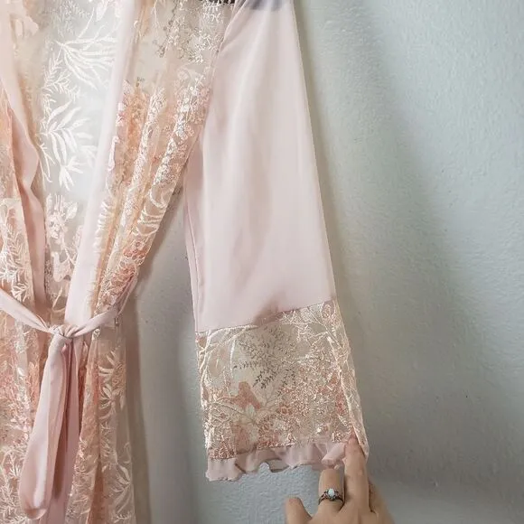 Women's Rya Collection Peach Lace embroidered Short Evening Sleepwear Robe XS/S