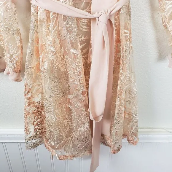 Women's Rya Collection Peach Lace embroidered Short Evening Sleepwear Robe XS/S
