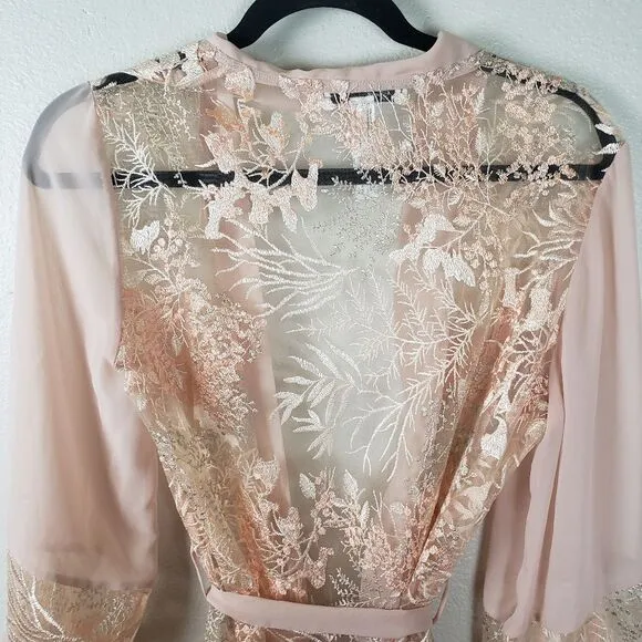 Women's Rya Collection Peach Lace embroidered Short Evening Sleepwear Robe XS/S