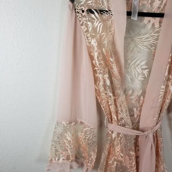Women's Rya Collection Peach Lace embroidered Short Evening Sleepwear Robe XS/S
