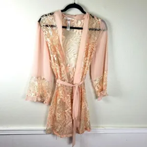 Women's Rya Collection Peach Lace embroidered Short Evening Sleepwear Robe XS/S