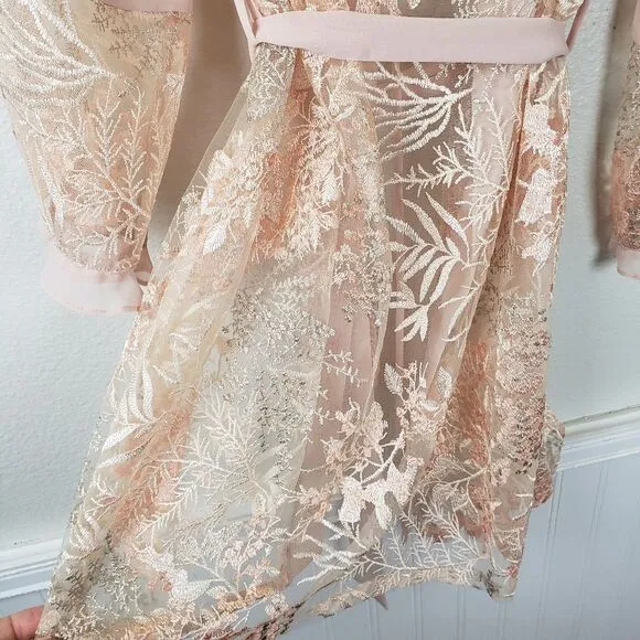 Women's Rya Collection Peach Lace embroidered Short Evening Sleepwear Robe XS/S