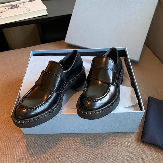 women's single shoes round toe thick-soled thick-heeled