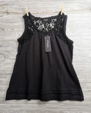 WOMENS SIZE MEDIUM - PAPA VANCOUVER, Soft Cotton, Crochet Lace, Black Flowy Dress Top NWT B45