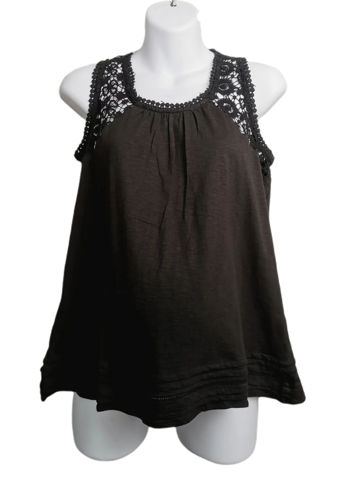 WOMENS SIZE MEDIUM - PAPA VANCOUVER, Soft Cotton, Crochet Lace, Black Flowy Dress Top NWT B45