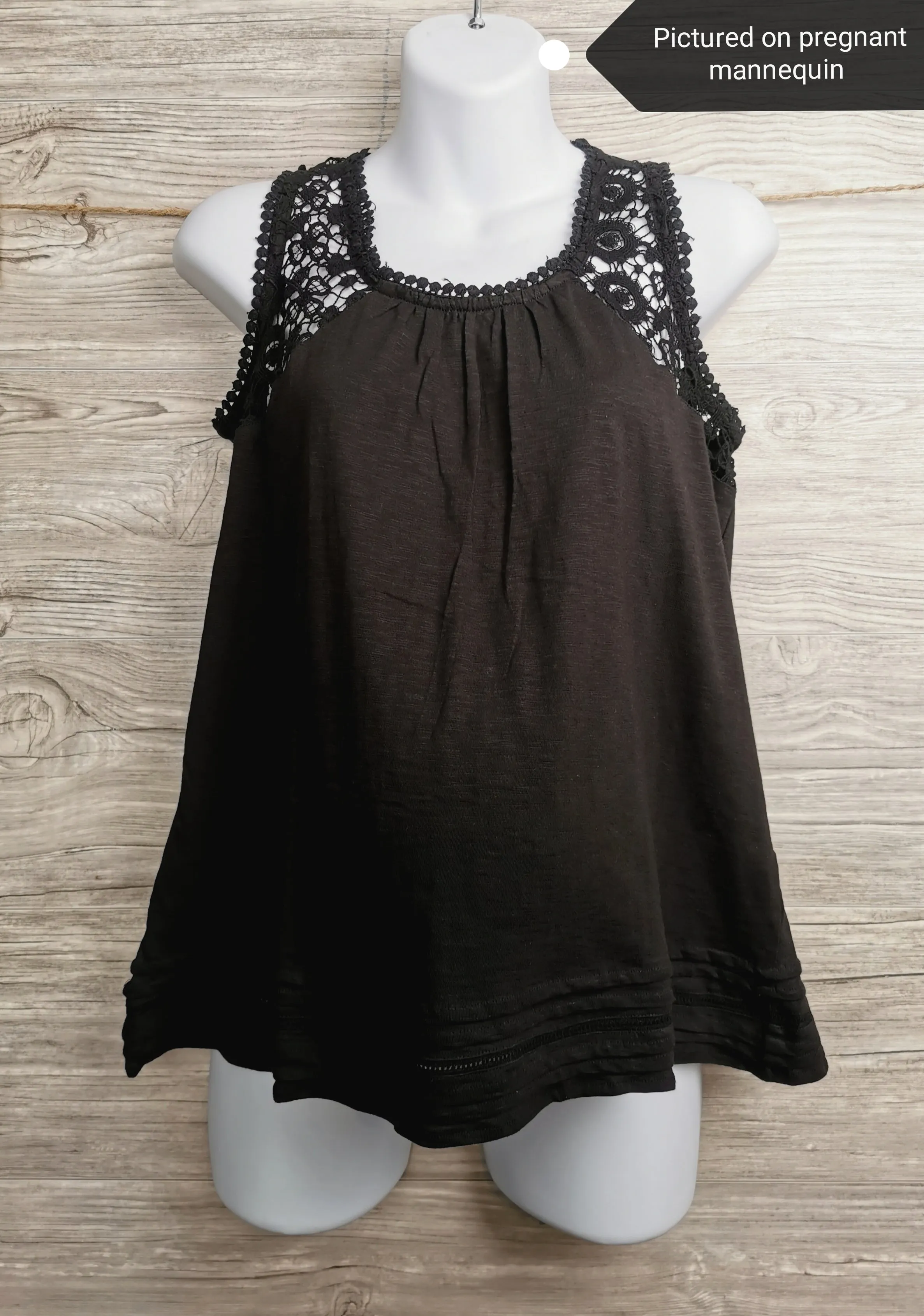WOMENS SIZE MEDIUM - PAPA VANCOUVER, Soft Cotton, Crochet Lace, Black Flowy Dress Top NWT B45