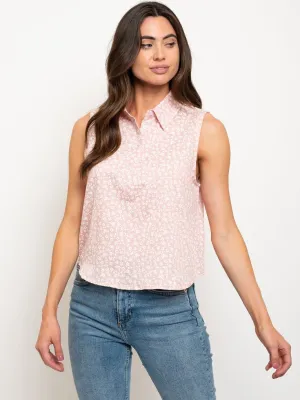 WOMEN'S SLEVELESS FLORAL BUTTON UP TOP