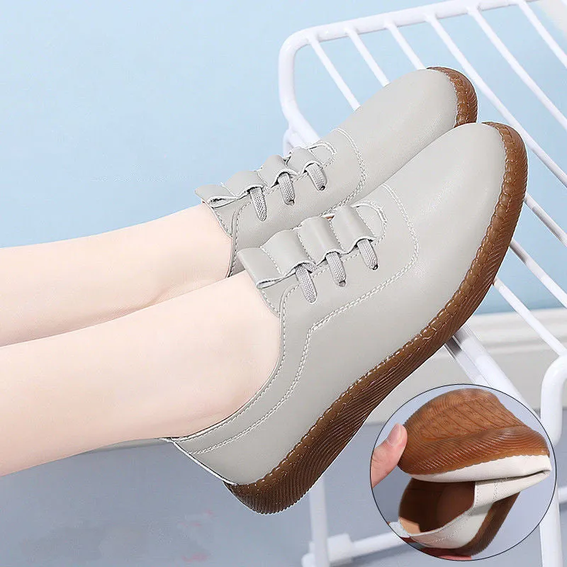 Women's Soft Flat Bottom Pumps Beef Tendon Leather Shoes