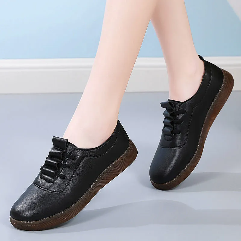 Women's Soft Flat Bottom Pumps Beef Tendon Leather Shoes