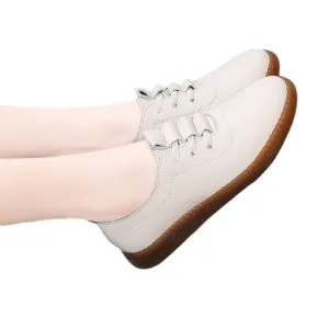 Women's Soft Flat Bottom Pumps Beef Tendon Leather Shoes