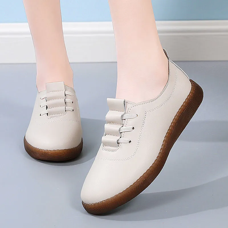 Women's Soft Flat Bottom Pumps Beef Tendon Leather Shoes