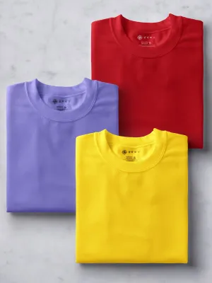 Yellow, Lilac & Red  Combo T shirts | Pack of 3