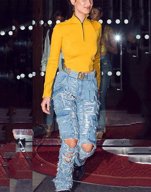 Zipper Splicing Stand-up Collar Long-sleeved Short Bottoming T-shirt